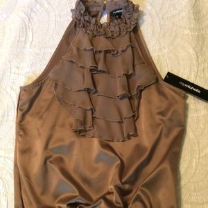 Brown Satin Sleeveless Blouse
